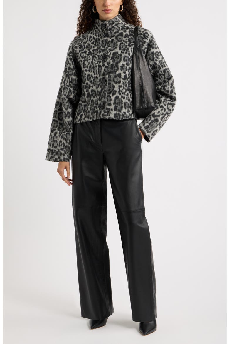 Animal Print Cropped Jacket, Alternate, color, GREY- BLACK BLURRED LEOPARD