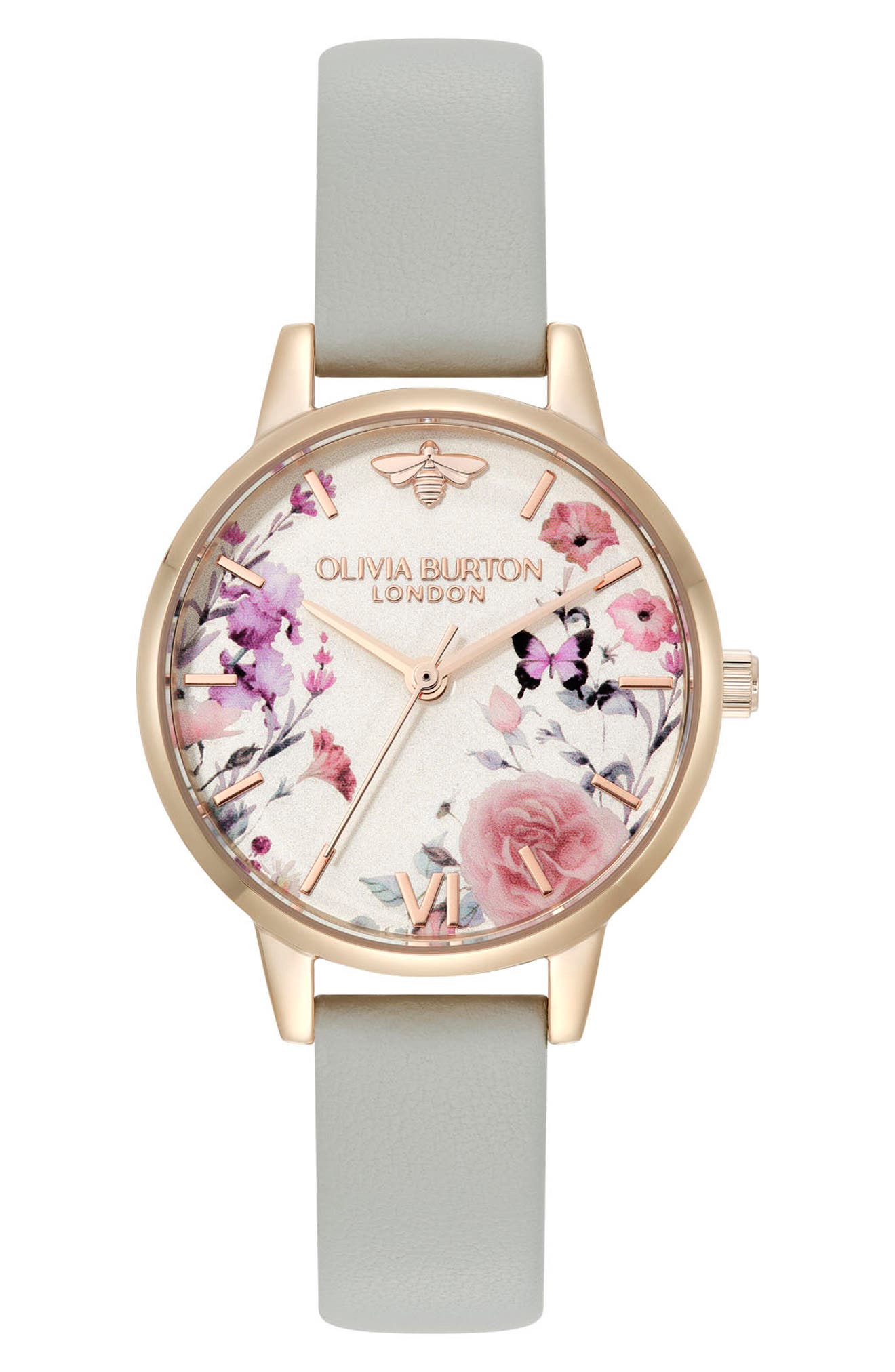 Olivia Burton Illustrated Floral Leather Strap Watch, 30mm (Women