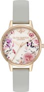 Olivia Burton Illustrated Floral Leather Strap Watch, 30mm