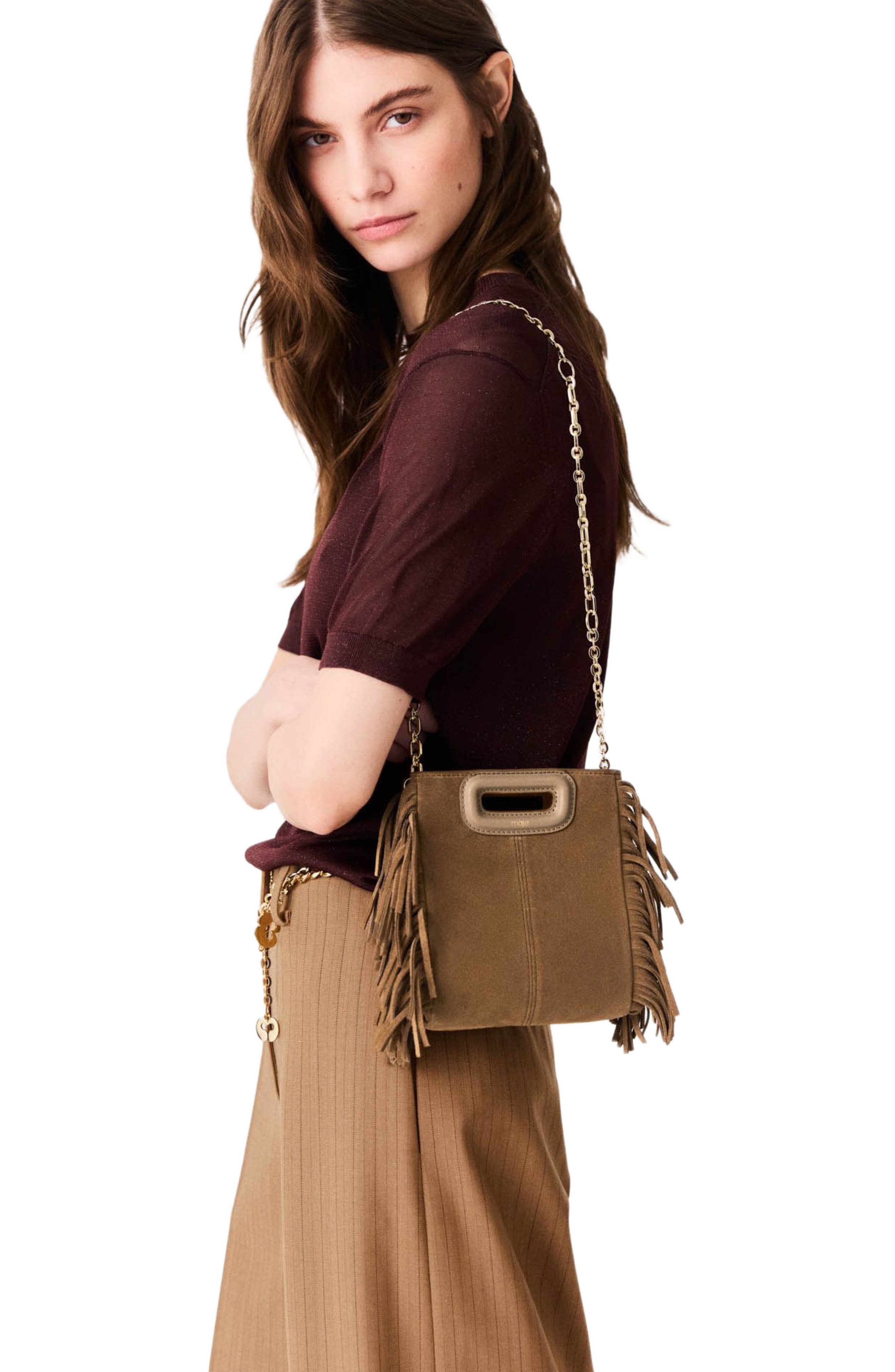 M mini bag in suede leather, Alternate, color, Camel