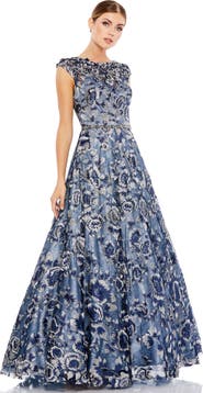 Mac Duggal Embellished Cap Sleeve High Neck Ballgown