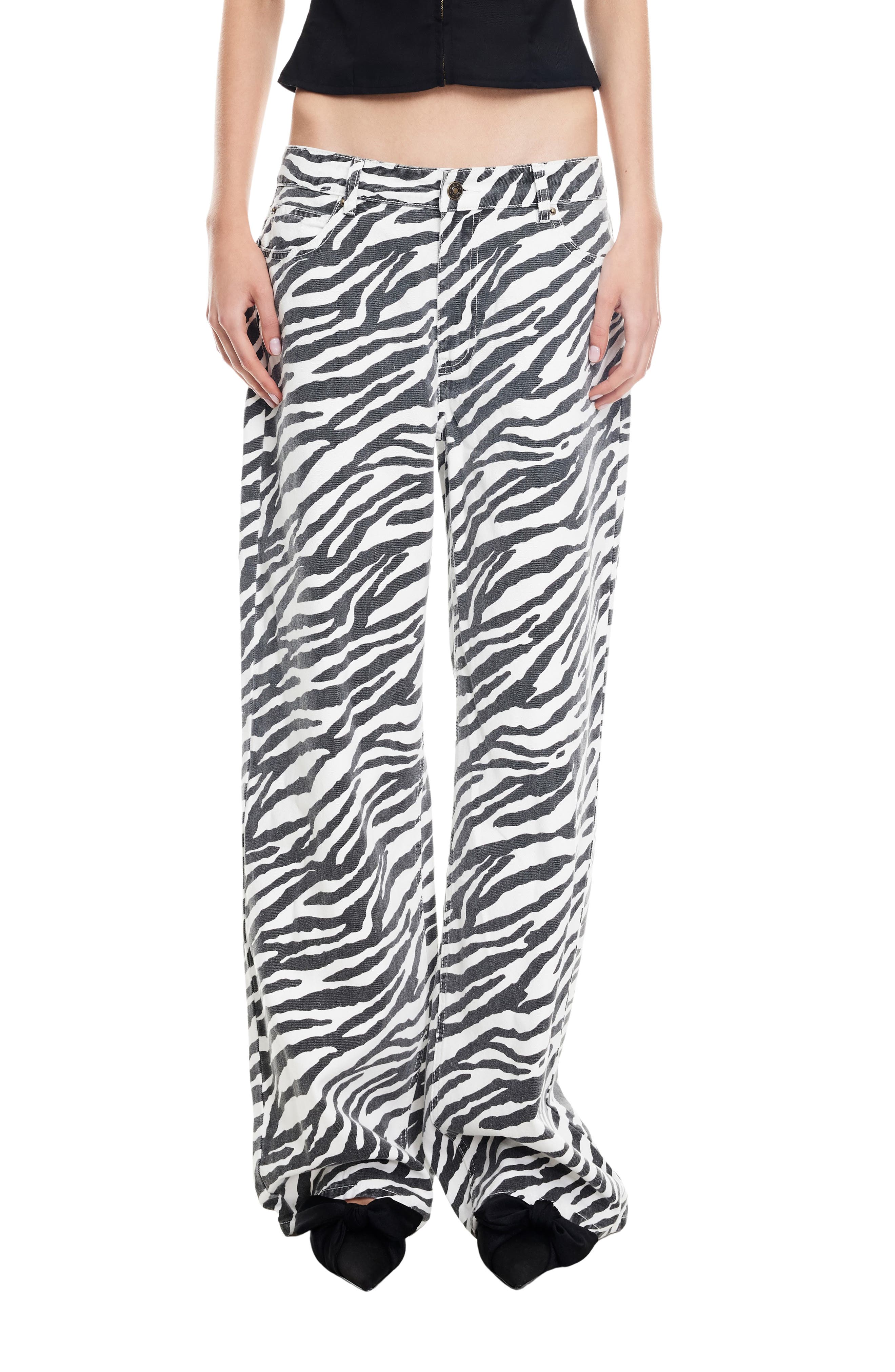 Top Model Zebra Stripe Low Rise Baggy Jeans