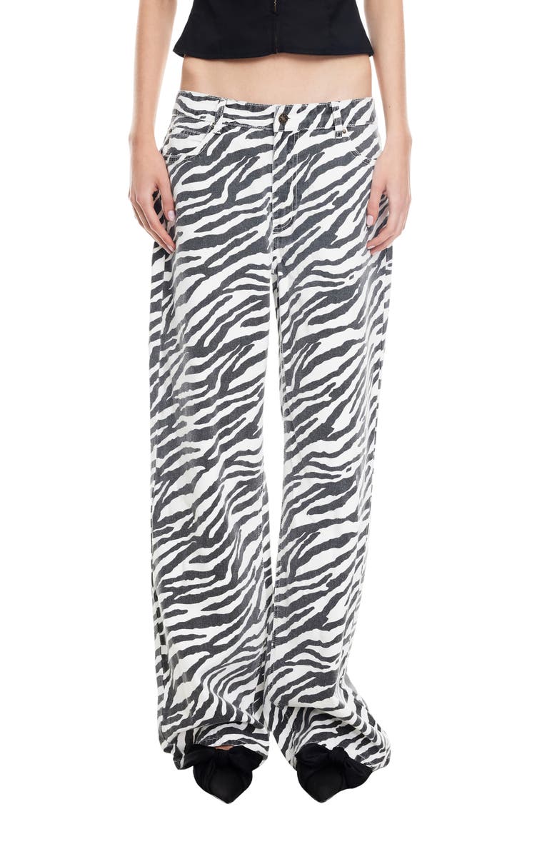 LIONESS Top Model Zebra Stripe Low Rise Baggy Jeans, Main, color, Zebra