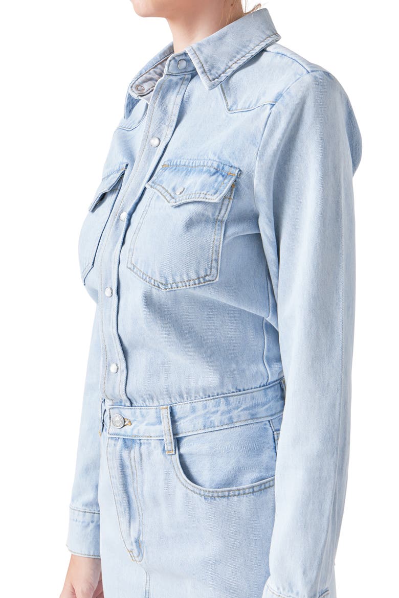 Long Sleeve Denim Mini Shirtdress, Alternate, color, BLUE