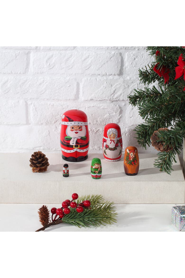 Set of 5 Nesting Wood Figures, Alternate, color, Santa - Multicolor