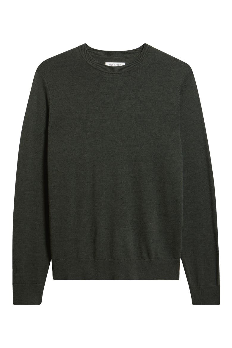 Italian Merino Wool Crewneck Sweater, Alternate, color, GREEN KOMBU HEATHER