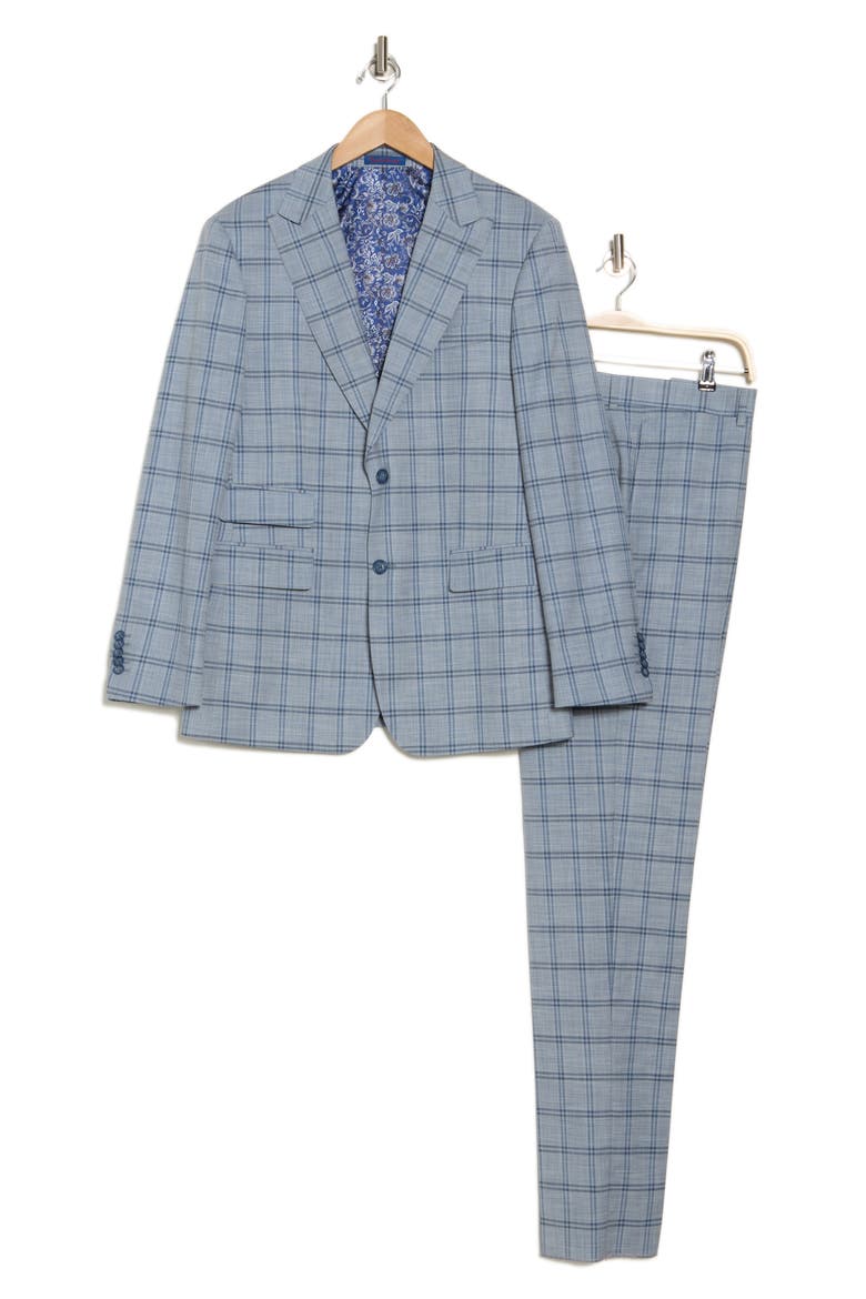 Plaid Grey & Blue Mélange Suit, Alternate, color, GREY/ BLUE