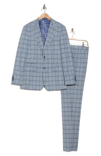 English Laundry Plaid Grey & Blue Mélange Suit In Grey/blue