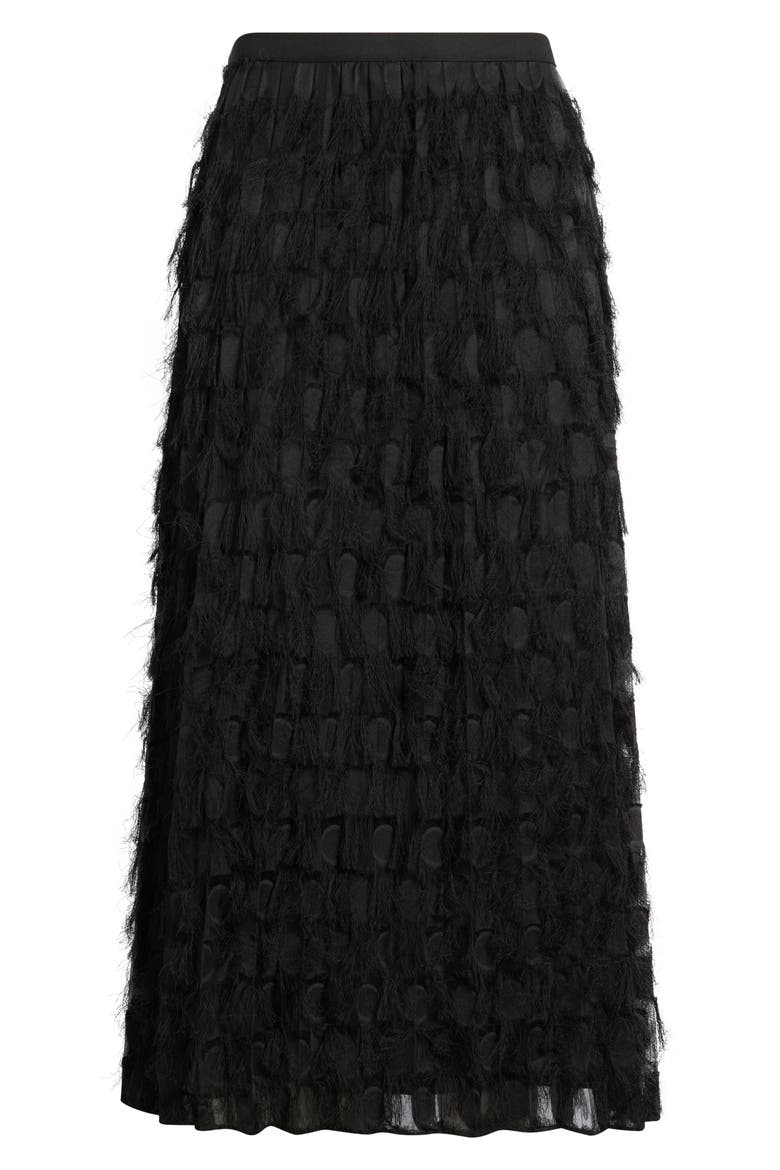 Vodia Fringe Detail Midi Skirt, Alternate, color, BLACK