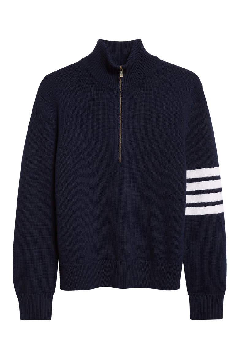 4-Bar Jersey Stitch Virgin Wool Half Zip Sweater, Alternate, color, NAVY
