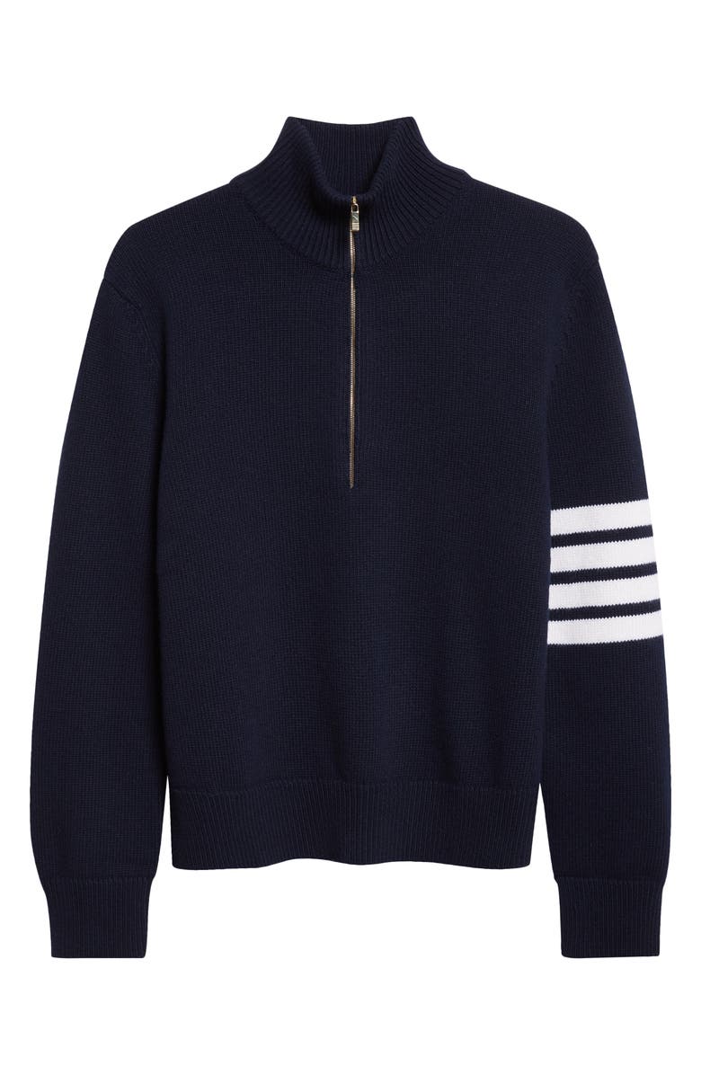 Thom Browne 4-Bar Jersey Stitch Virgin Wool Half Zip Sweater, Alternate, color, Navy