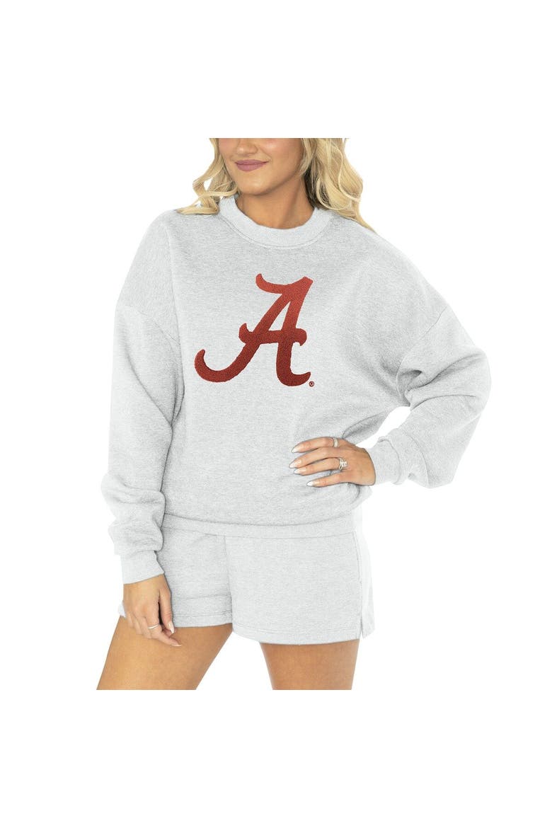 Women's Gameday Couture Ash Alabama Crimson Tide Team Effort Pullover Sweatshirt & Shorts Sleep Set, Main, color, Ash