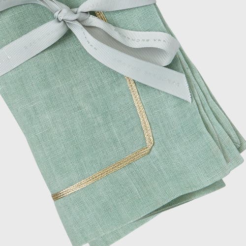 Joanna Buchanan Gold Trim Linen Dinner Napkins, Set Of Two In Green