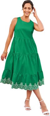 Jessica London Sleeveless Eyelet Poplin Dress