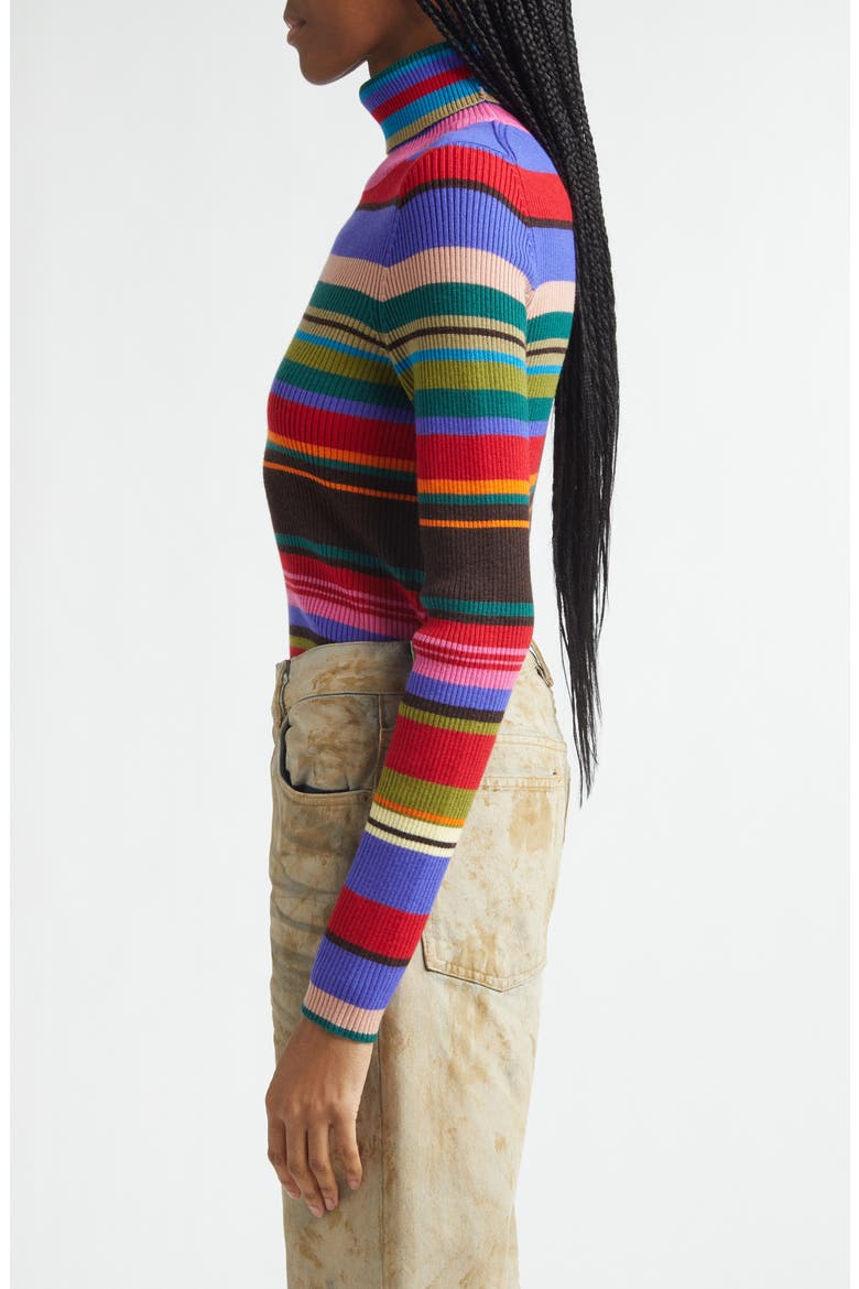 Stripe Rib Wool Turtleneck Sweater, Alternate, color, RED/ PURPLE