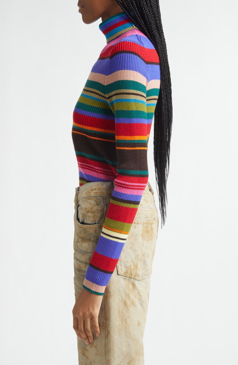 Acne Studios Stripe Rib Wool Turtleneck Sweater, Alternate, color, Red/ Purple