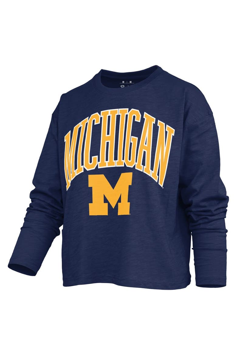 Women's Pressbox Navy Michigan Wolverines Motley Boxy Waist-Length Long Sleeve T-Shirt, Alternate, color, Navy
