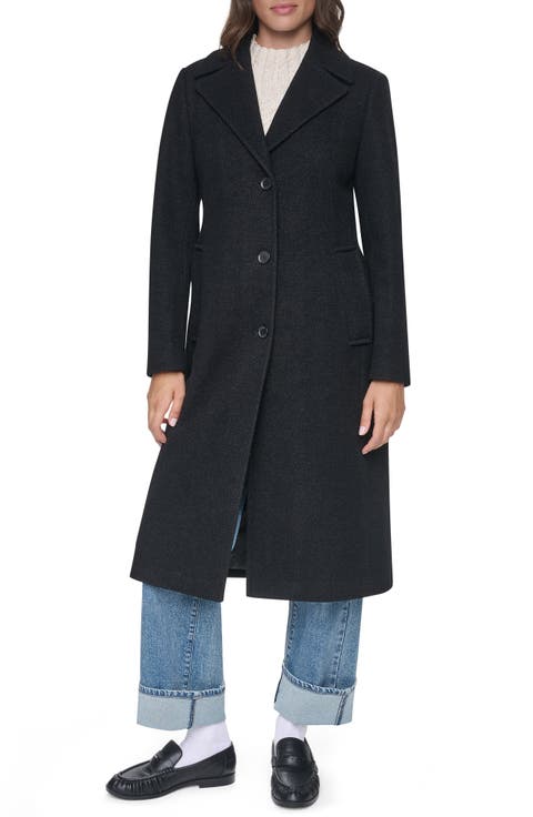 Single Breasted Bouclé Wool Blend Coat