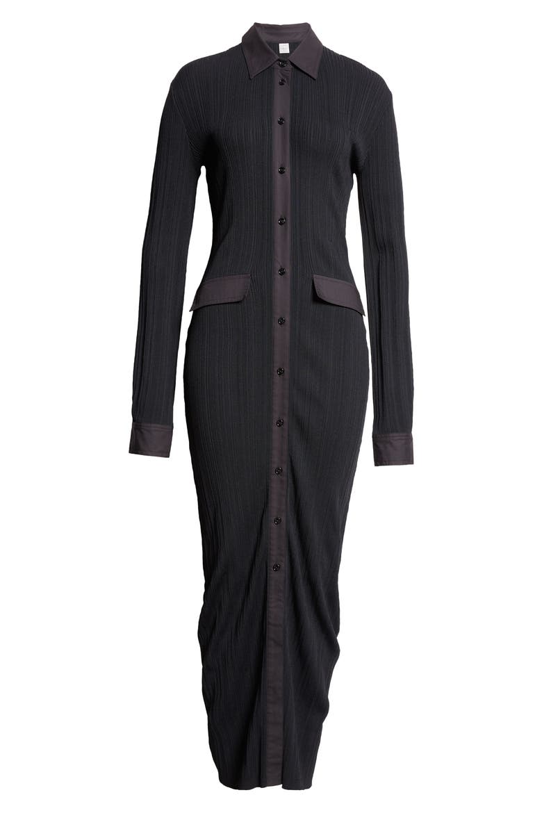 Long Sleeve Rib Maxi Shirtdress, Alternate, color, BLACK