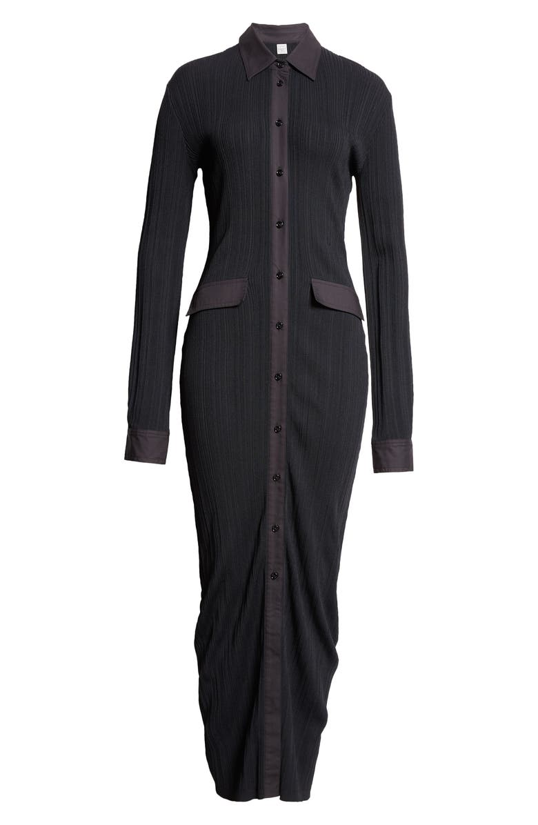 TOTEME Long Sleeve Rib Maxi Shirtdress, Alternate, color, Black