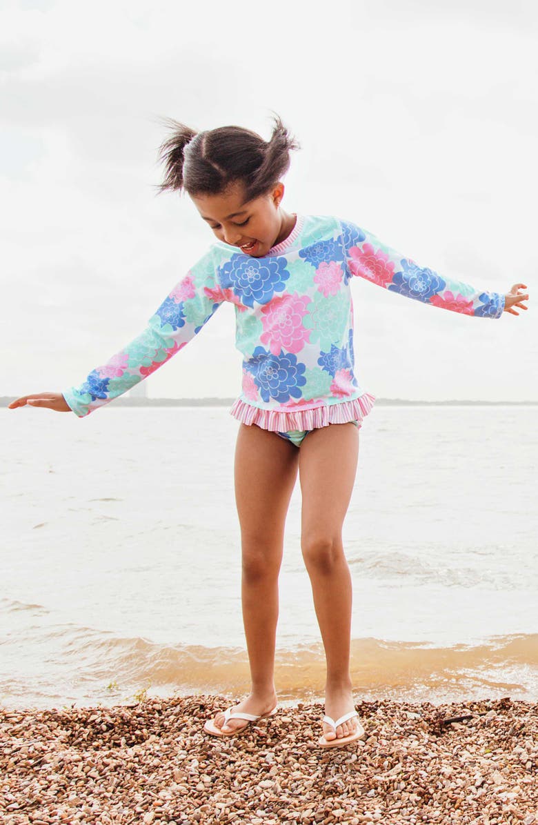 RuffleButts Pastel Petal Long Sleeve Rashguard Two-Piece Swimsuit, Alternate, color,