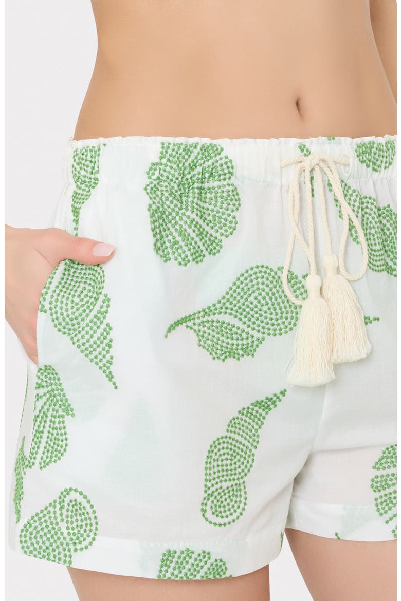 Corried Embroidered Tie Waist Shorts, Alternate, color, WHITE/ GREEN