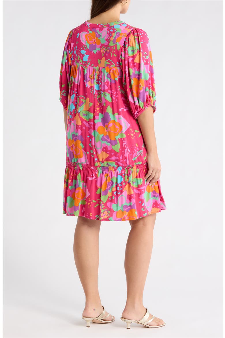 Himera Floral Maribor Puff Sleeve Minidress, Alternate, color, FUCHSIA MULTI