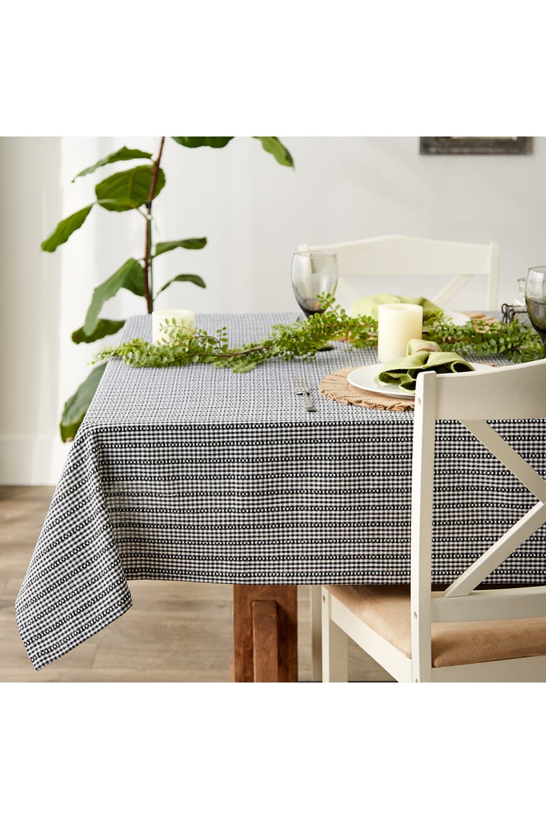 Black Farmhouse Gingham Tablecloth 52X52, Alternate, color, Black