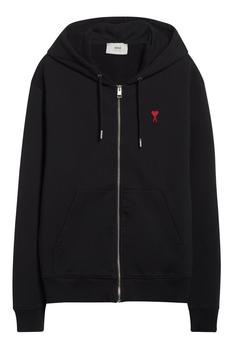 Ami de Coeur Logo Embroidered Zip Hoodie, Alternate, color, 001 NOIR