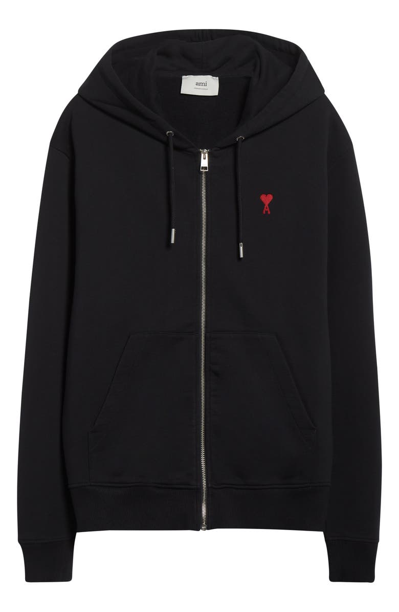 AMI PARIS Ami de Coeur Logo Embroidered Zip Hoodie, Alternate, color, 001 Noir