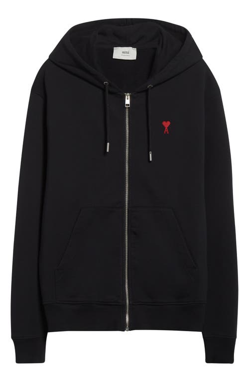 Ami Alexandre Mattiussi Zip-up Hoodie With Kangaroo Pocket And Drawstring Hood In Black