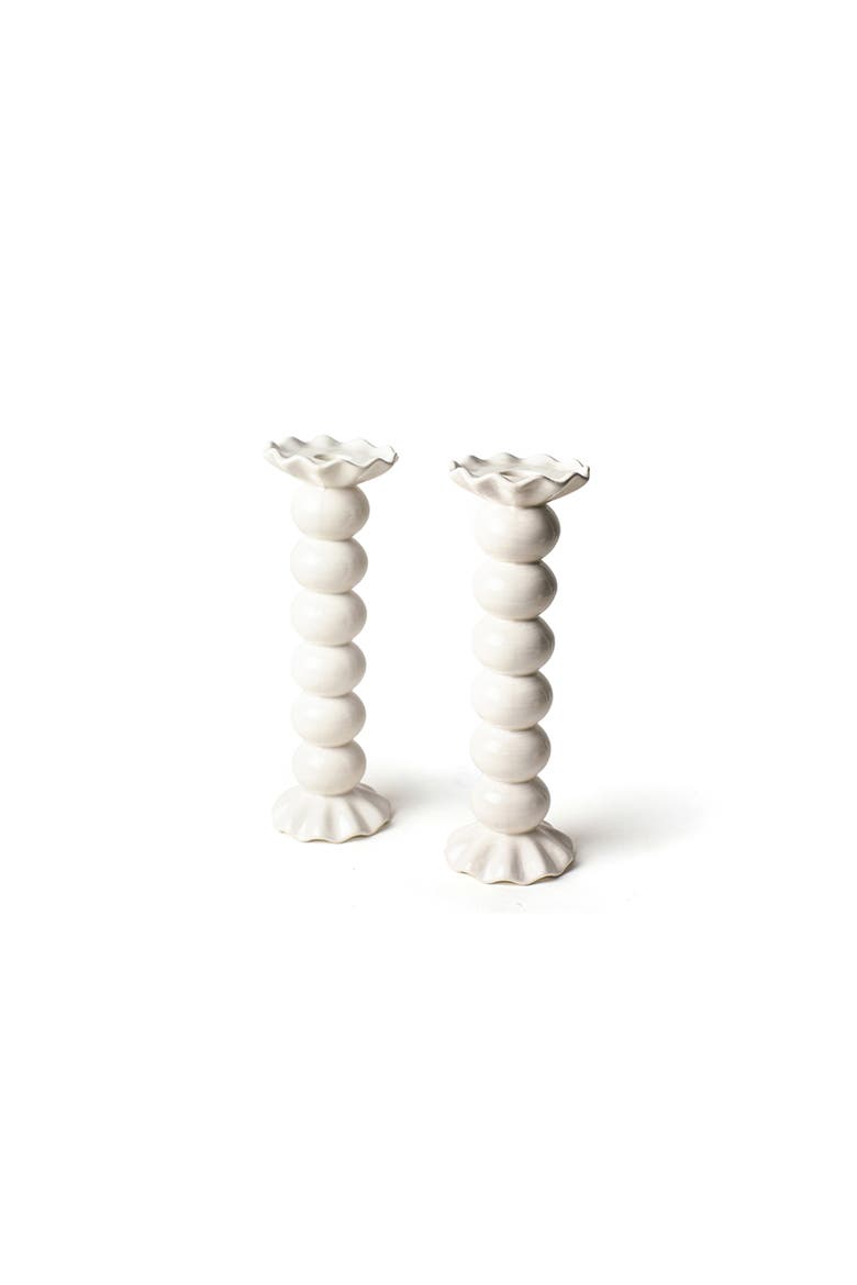 Signature White Large Knobbed Candle Holder with Ruffle Set of 2, Main, color, White