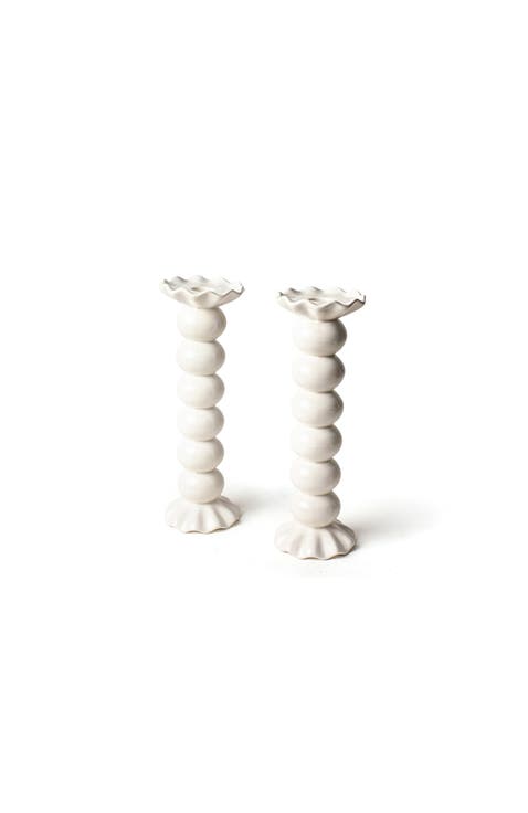 Signature White Large Knobbed Candle Holder with Ruffle Set of 2