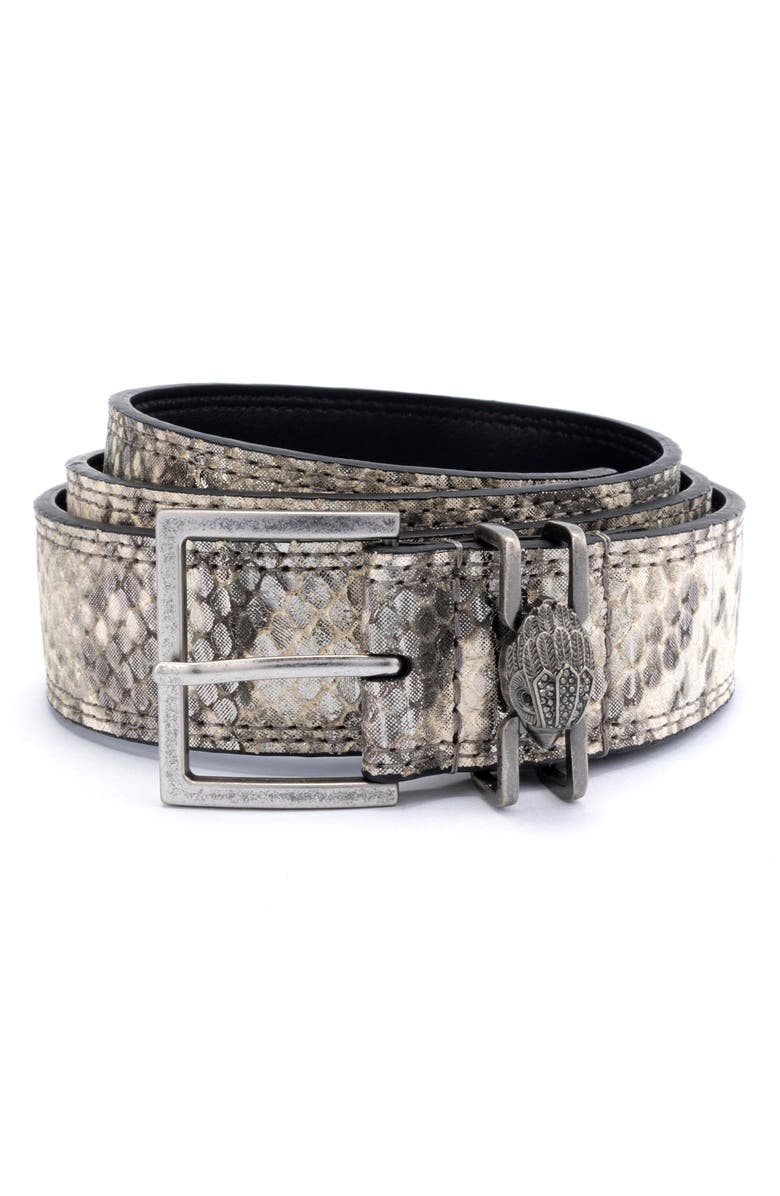 Kurt Geiger London Shoreditch Snakeskin Print Leather Belt, Alternate, color, Grey Multi