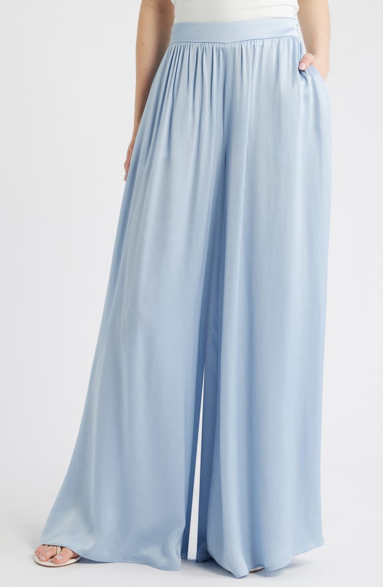 MANGO High Waist Satin Wide Leg Pants, Main, color, Sky Blue