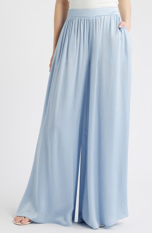 MANGO High Waist Satin Wide Leg Pants in Sky Blue at Nordstrom, Size 4