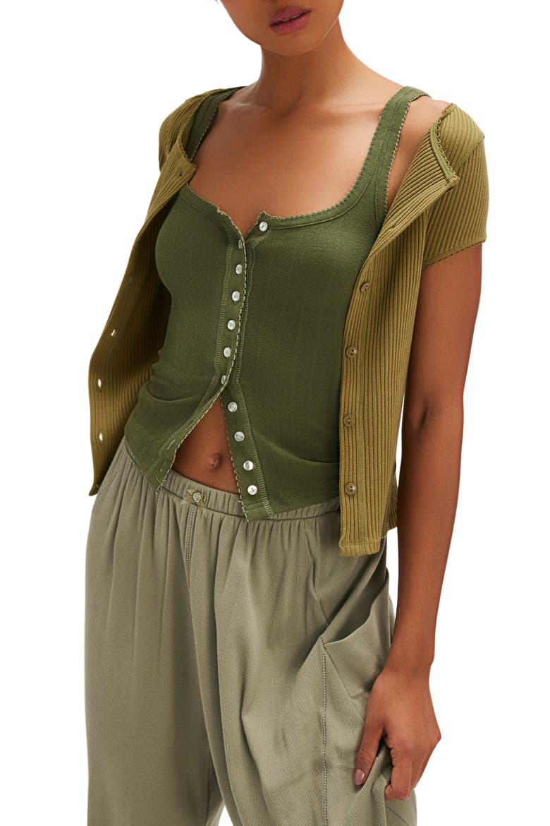 End Game Pointelle Button-Up Tank, Main, color, ARMY