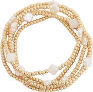 Panacea Set of 5 White Clover Beaded Stretch Bracelets