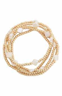 Panacea Set of 5 White Clover Beaded Stretch Bracelets