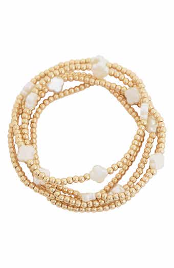 Panacea Set of 5 White Clover Beaded Stretch Bracelets