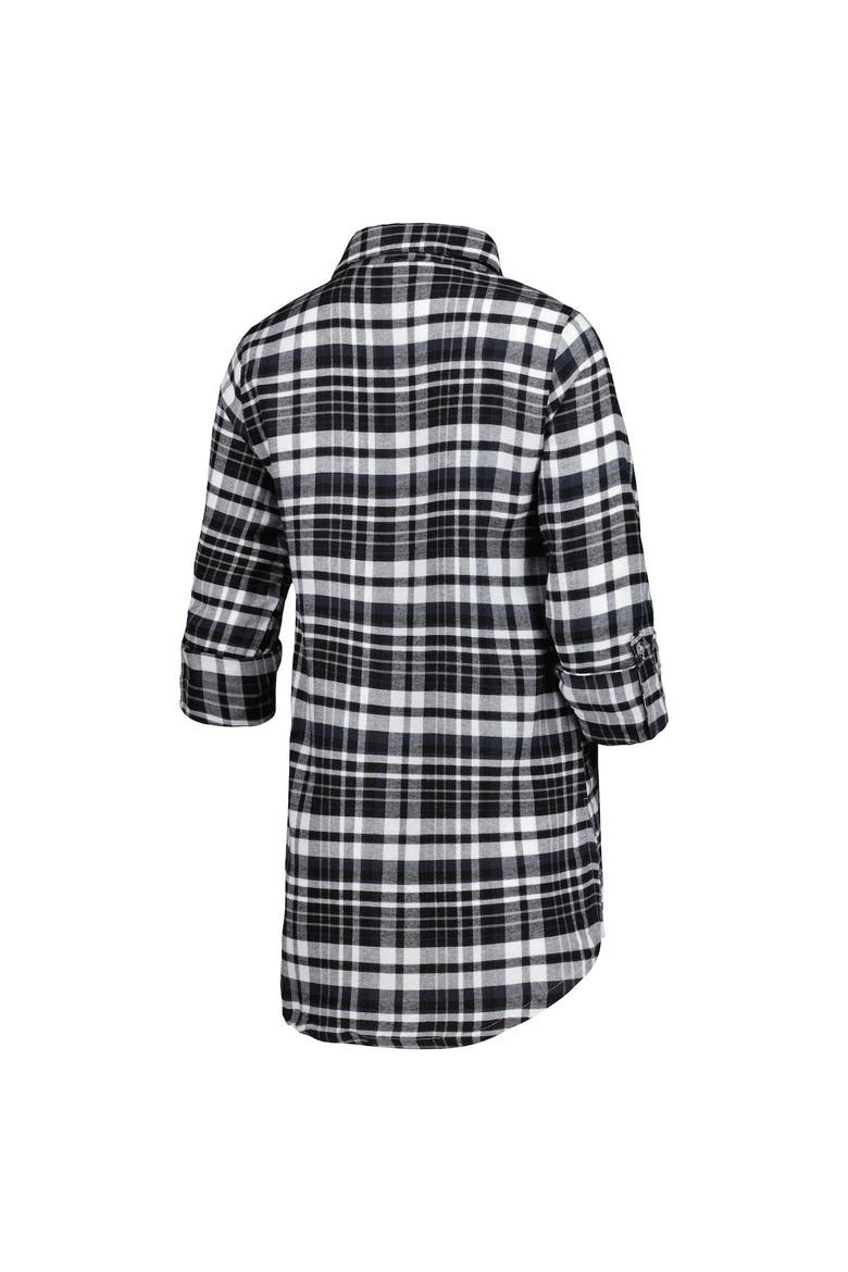 Women's Concepts Sport Black Las Vegas Raiders Mainstay Plaid Full-Button Long Sleeve Nightshirt, Alternate, color, Black