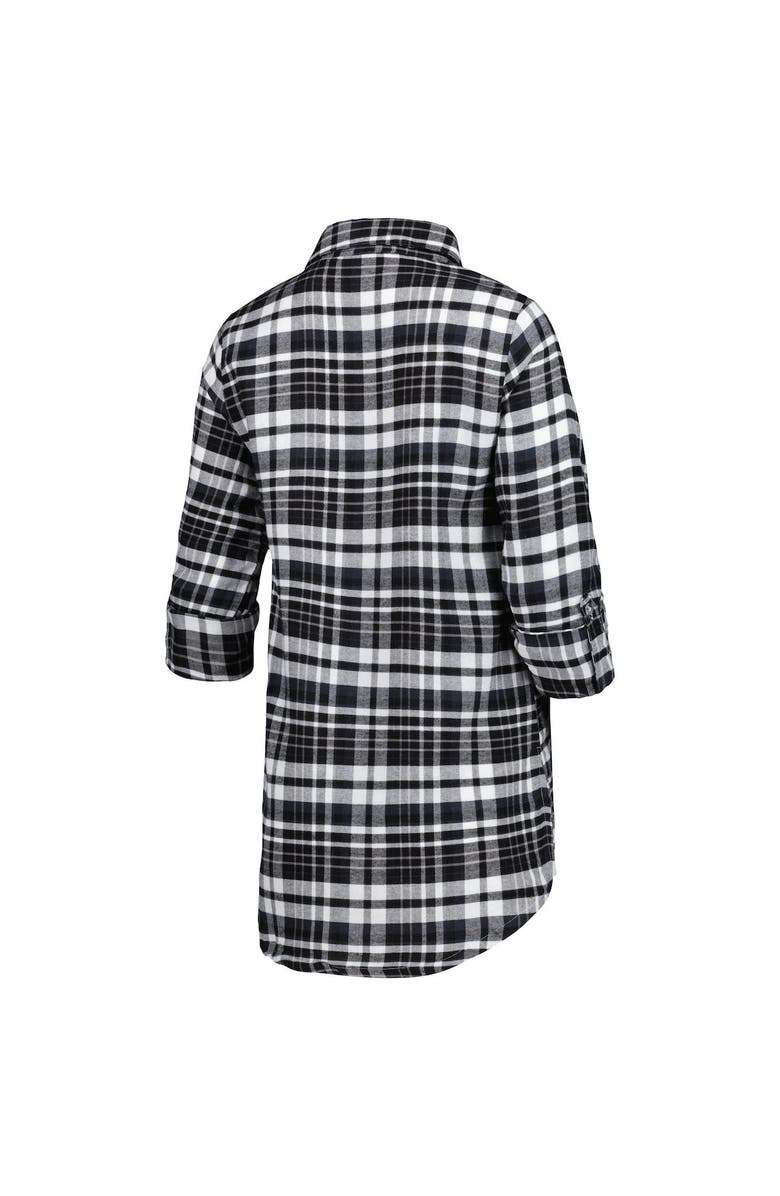 CONCEPTS SPORT Women's Concepts Sport Black Las Vegas Raiders Mainstay Plaid Full-Button Long Sleeve Nightshirt, Alternate, color, Black