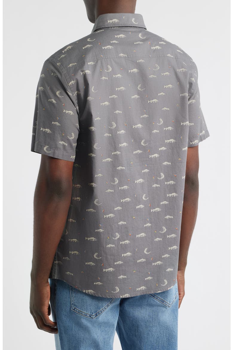 Shoreline Short Sleeve Cotton Button-Up Shirt, Alternate, color, FISH GREY