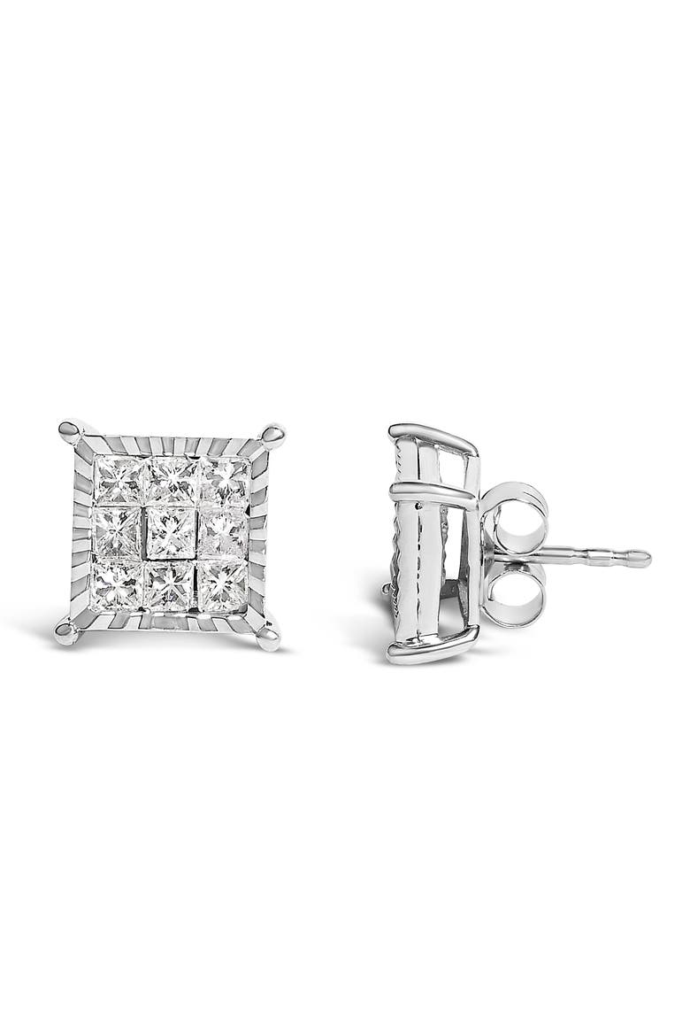 Sterling Silver 1.0 Cttw Princess Diamond Composite Square Stud Earrings, Main, color, Silver