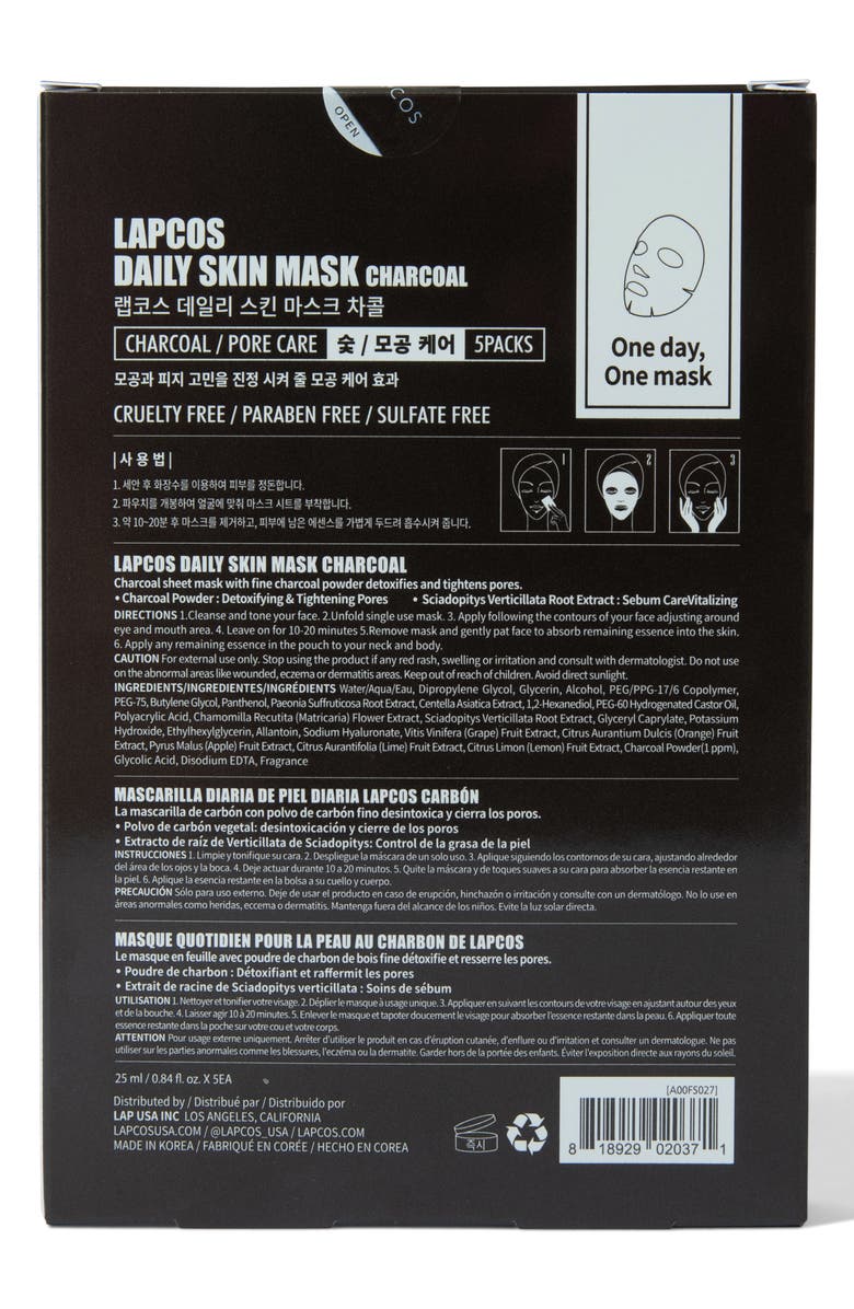 LAPCOS Charcoal Pore Care Sheet Mask, Alternate, color, Black