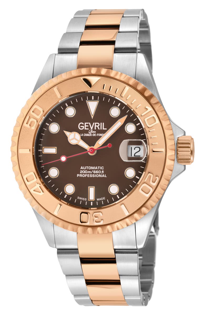 GEVRIL Wall Street Automatic Two-Tone Bracelet Watch, 39mm, Main, color, 