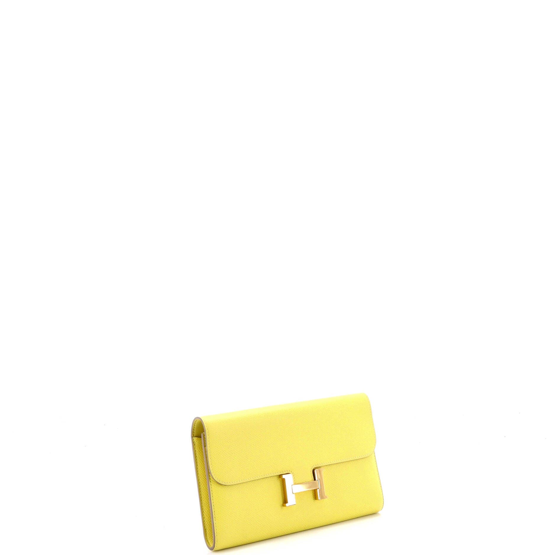 Pre-Owned Hermes Constance Wallet Epsom Long, Alternate, color, Lime