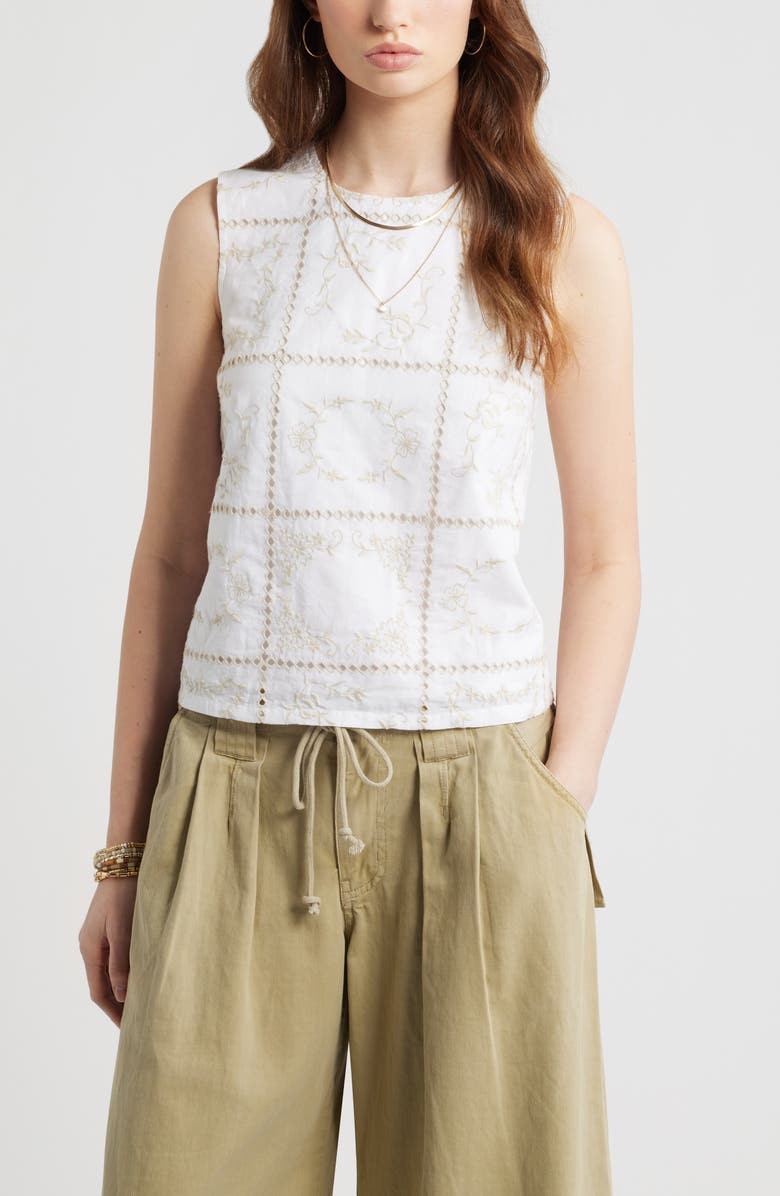 Treasure & Bond Floral Embroidered Top, Main, color, White