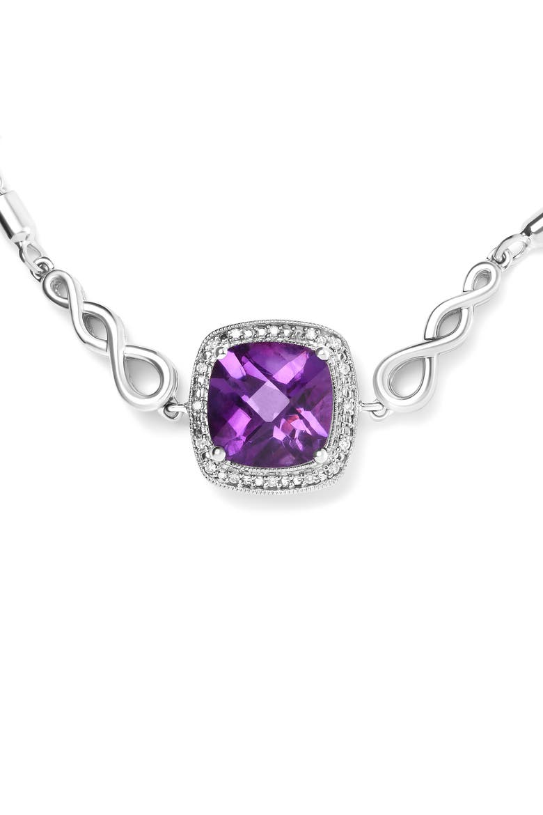 Silver Amethyst & Diamond Accent Bolo Bracelet, Alternate, color, White