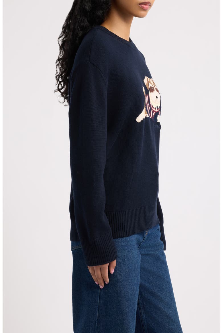 Terrier Dog Cotton Crewneck Sweater, Alternate, color, NAVY